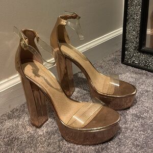 Charlotte Russe Gold and Clear Platform Heels